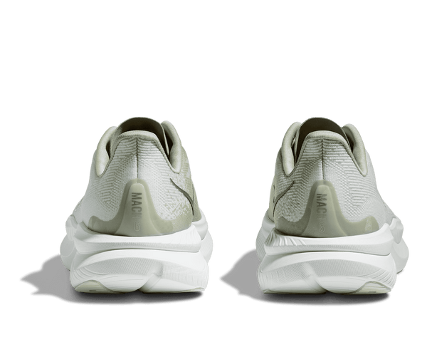 Mach 6 is printed vertically on the heel of the shoe. 