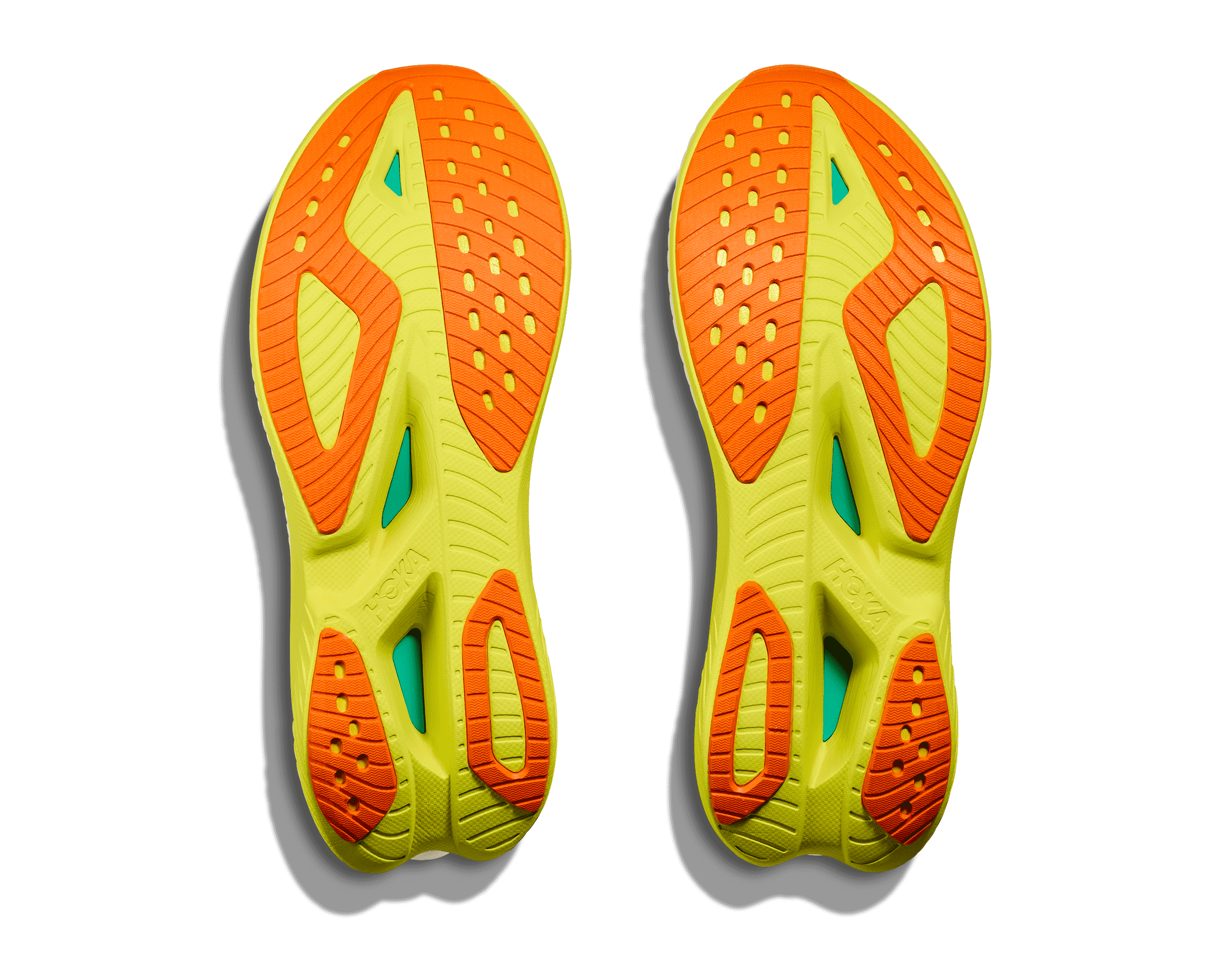 The Hoka Mach X2 has a ew cutouts in the midole that allow the plate to be seen right through the shoe