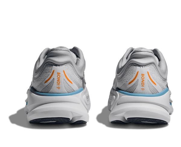 Bondi 9 is written vertically on the heel of the shoe in orange lettering. 