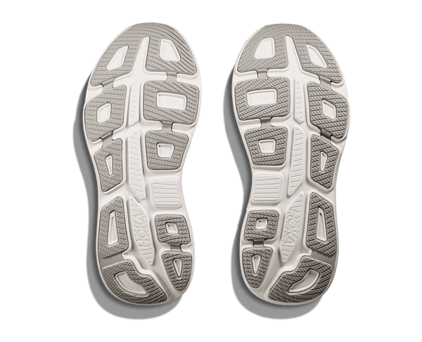 Grey rubber is used on the outsole of the shoe to contrast the white midsole. 