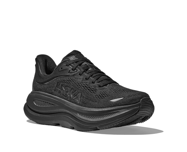 The Men's Hoka shoes have black shoe laces, a black upper and even a black midsole.