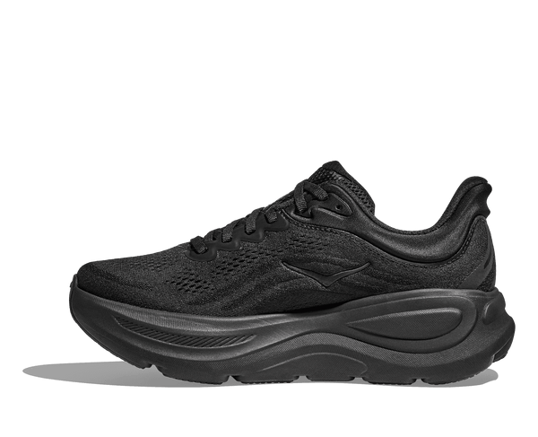 The Hoka logo is stitched in the middle of the medial side on the upper with black thread. 