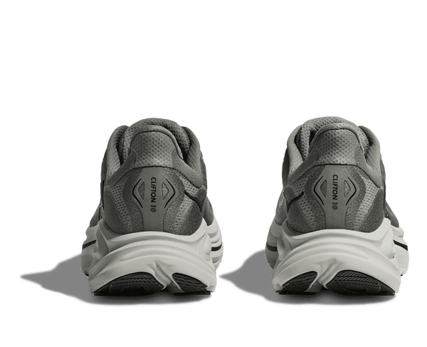 Clifton 10 is printed on the heel of the shoe in black lettering. 