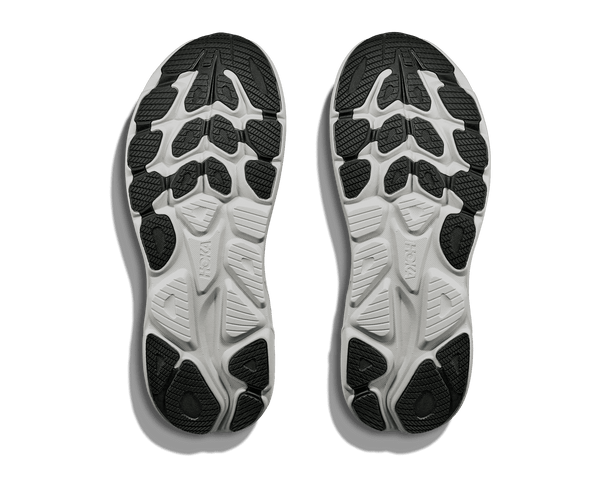 Black rubber is used on the outsole of the shoe to contrast the white midsole. 