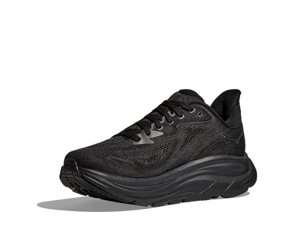 All black running shoe on a white background