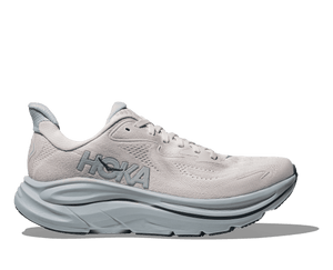 Light gray running shoe with 'Hoka' branding on a white background