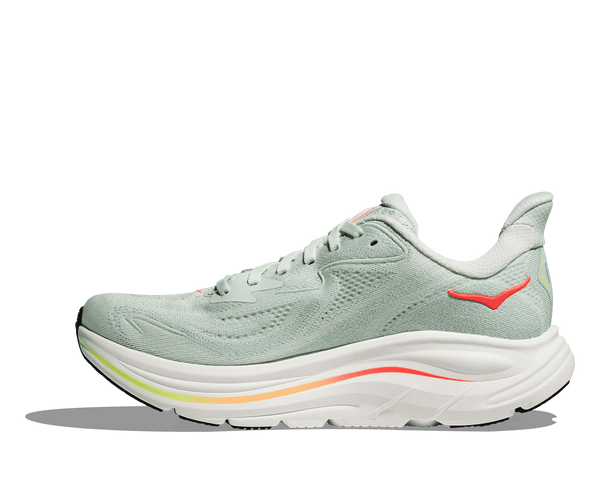 Light blue running shoe with a red accent on a transparent background