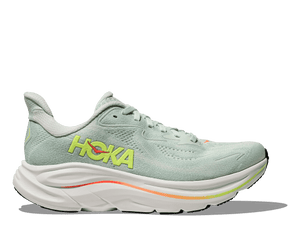 Light blue running shoe with 'Hoka' branding on a transparent background