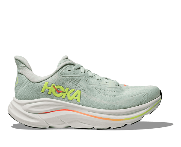 Light blue running shoe with 'Hoka' branding on a transparent background