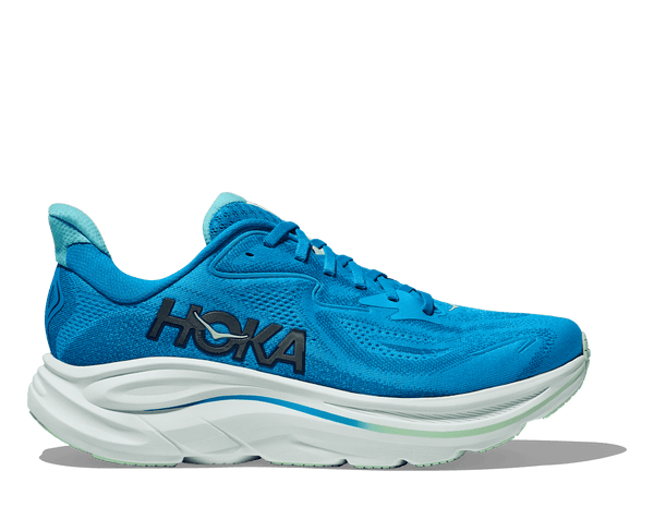 This Clifton 10 features a sky blue upper and a white midsole. 