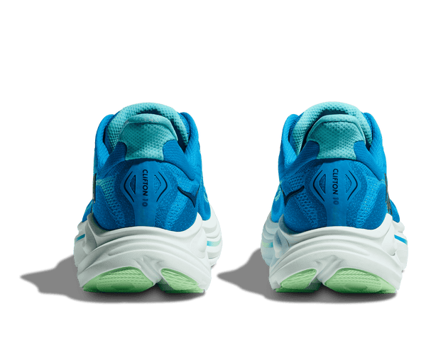 The top of the heel of this shoe uses a teal mesh while the bottom uses a sky blue mesh. 
