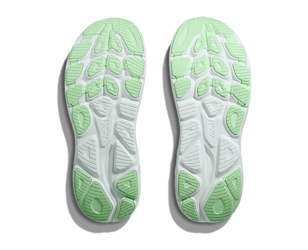 Lime green rubber is used on the outsole of this shoe to contrast the white midsole. 