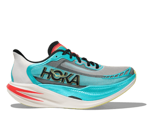 This shoe has a upper with a white base color with blue and grey overlays. 