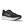 Black running shoe with white sole on a transparent background