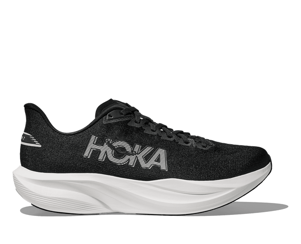 Black Hoka running shoe on a transparent background