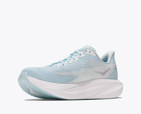A light blue and white running shoe shown from the side against a clean white background.