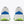 A pair of white athletic sneakers shown from the back, featuring a vibrant blue heel accent and neon green outsole details, set against a clean white background.