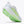 White running shoe with green sole on a white background