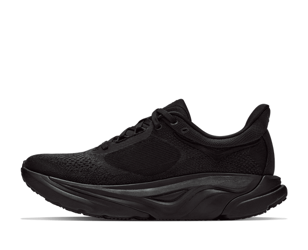 All black running shoe on a white background