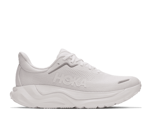 All white running shoe on a white background
