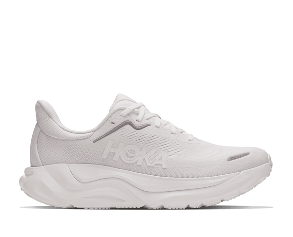 All white running shoe on a white background