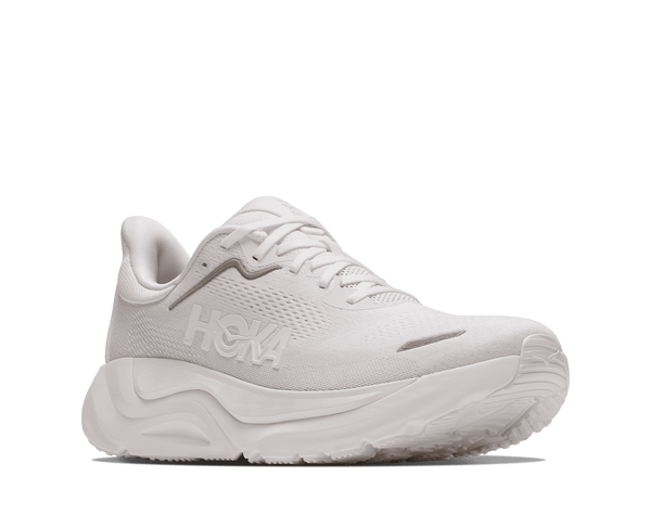 All white running shoe on a white background