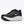 Black running shoe with white sole on a white background