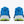 Blue running shoes with green soles on a white background