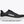 Black running shoe with blue and pink accents on a white background