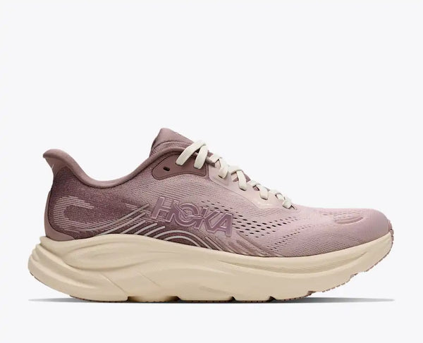 Light purple and mauve running shoe on a white background