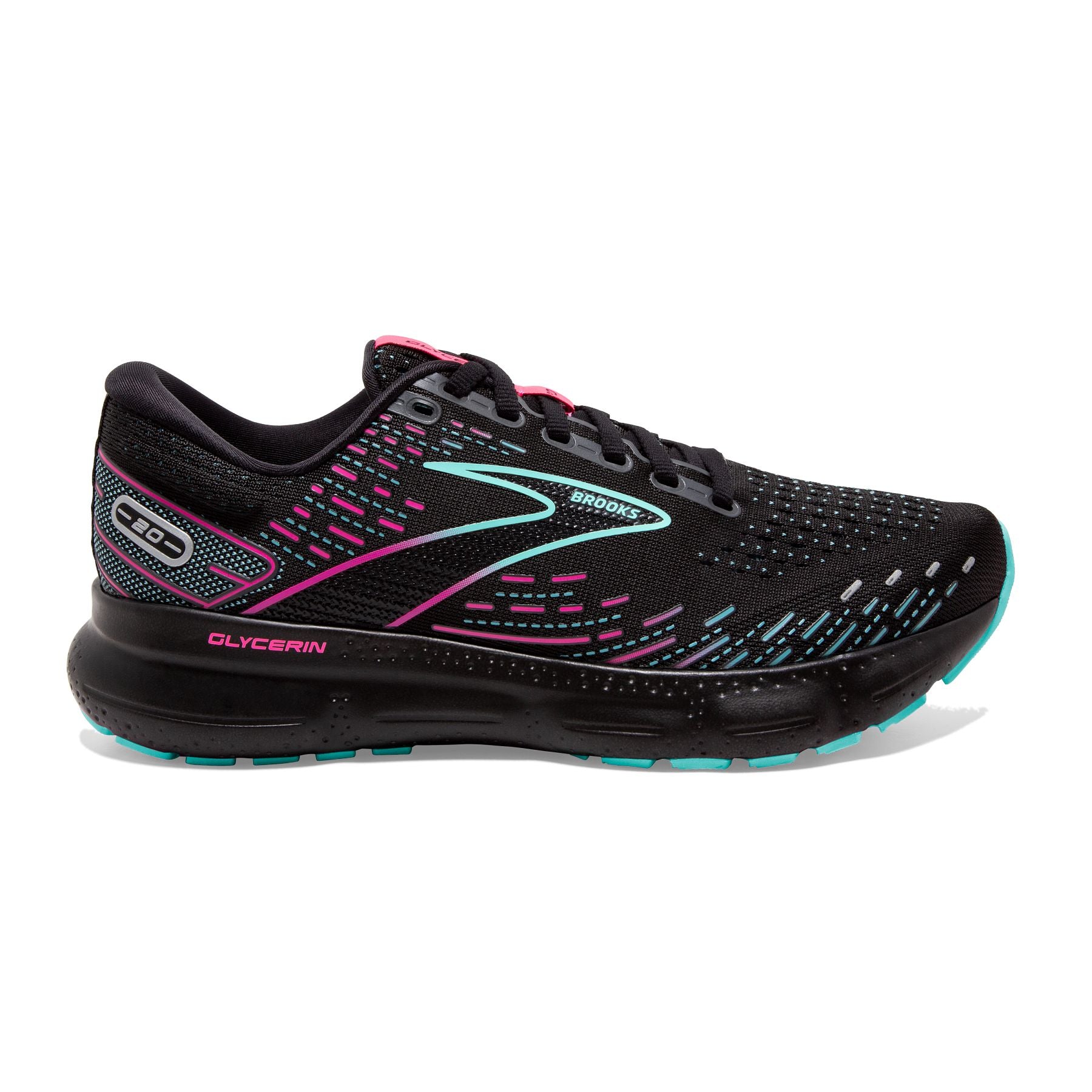 Lateral view of the Women's Glycerin 20 in Black/Blue Light/Pink