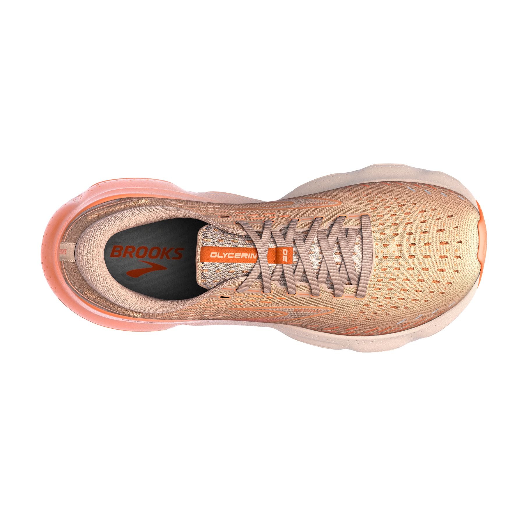 Top view of the Women's Glycerin 20 by Brook's in the color Peach/Tangerine/Orange