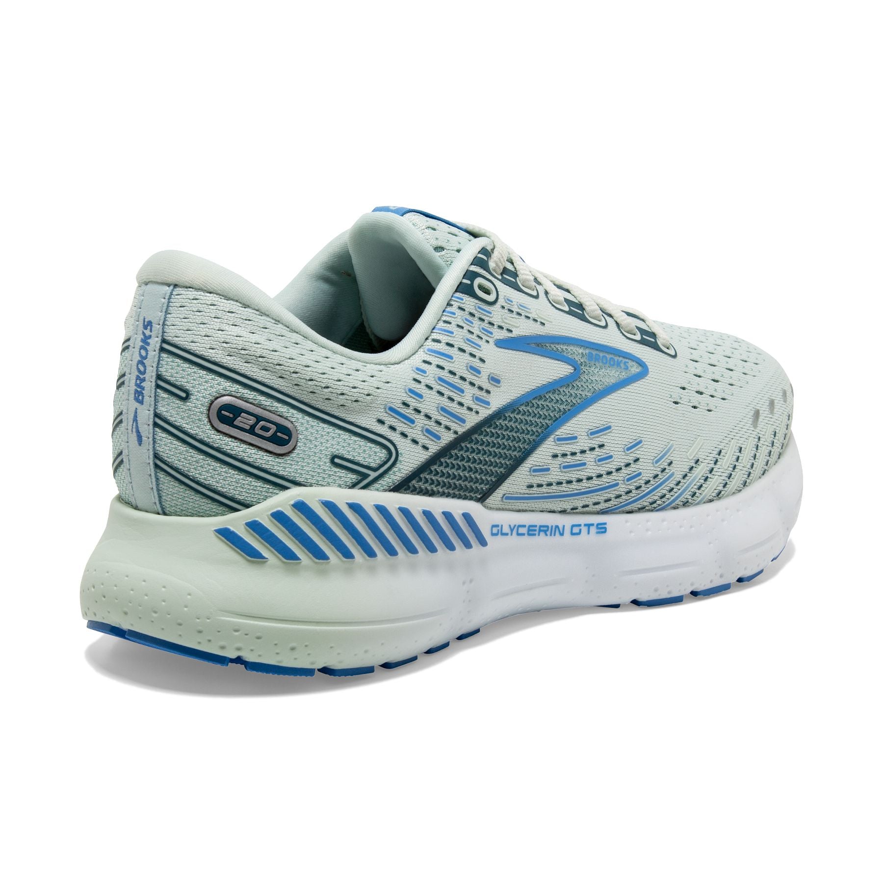 Back angle view of the Women's Glycerin GTS 20 in the color Blue Glass/Marina/Legion Blue