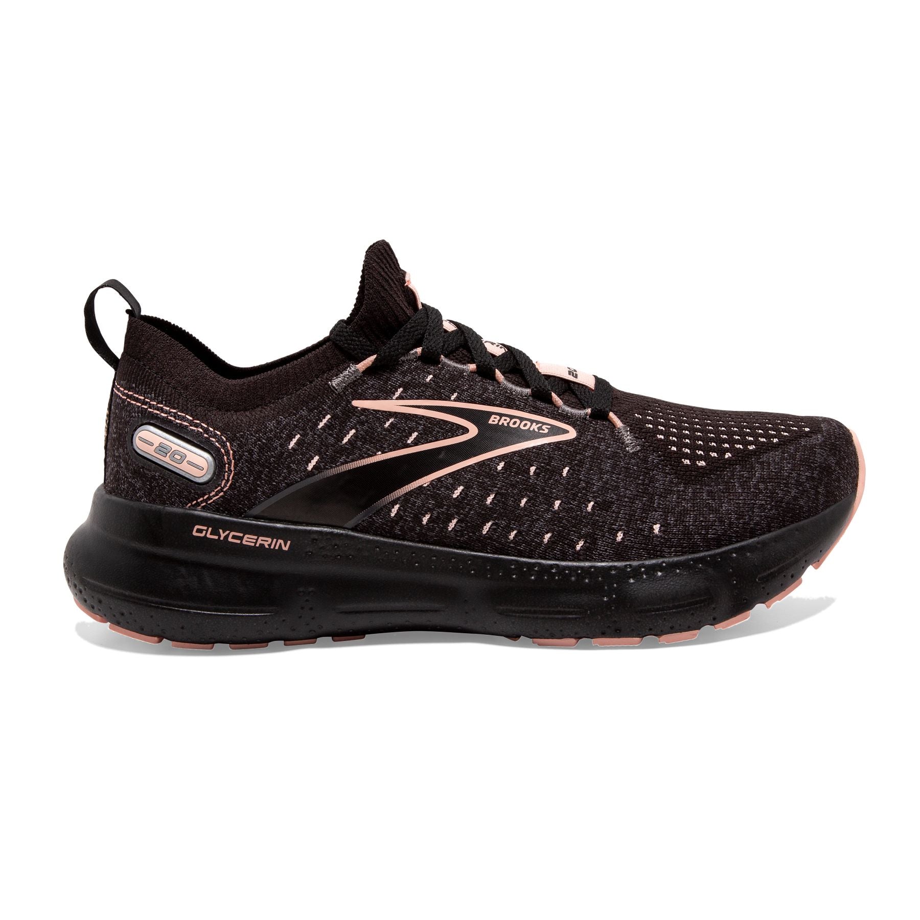 Lateral view of the Women's Glycerin Stealthfit 20 in Black/Blackened Pearl/Knockout Pink
