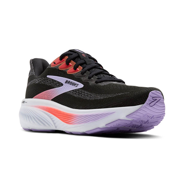 A purple and pink ombre line runs through the middle of the midsole on the lateral side. 