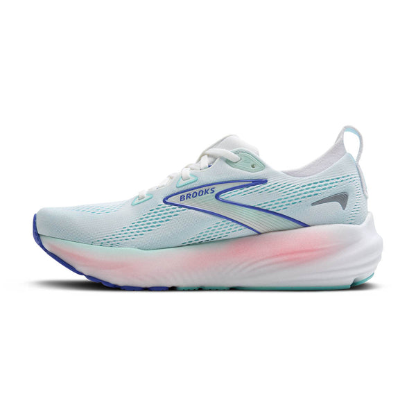 The Glycerin 22 has a translucent fade from blue to whte with a large Brooks logo.