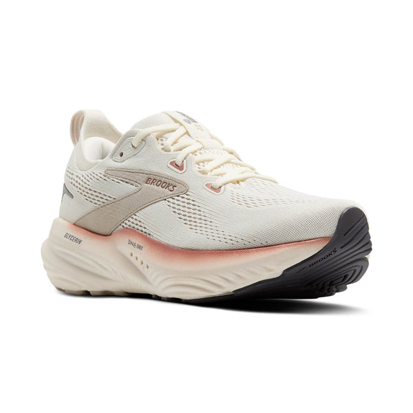 A deep pink line fades into the white midsole from the top down. 
