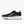 Black running shoe with white sole on a white background