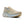 Beige running shoe with a white sole on a white background