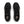 Black running shoes with white soles on a white background.