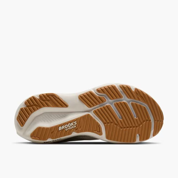 White running shoe with black accents on a white background