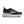 Navy running shoe with white sole on a white background