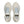 Pair of beige running shoes with light blue laces on a white background