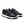 A pair of On sneakers in black and dark gray with a white midsole, shown from a three-quarters angle on a white background.