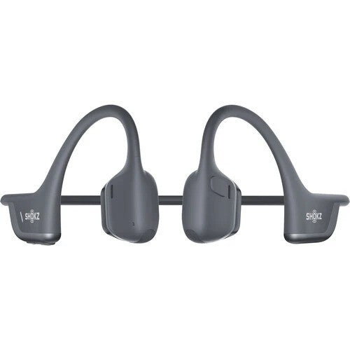 Pair of gray SHOKZ headphones on a white background