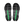 The oustole of a pair of black athletic shoes shown from the sole view, featuring a bright green vertical strap detail on each side, set against a plain white background.