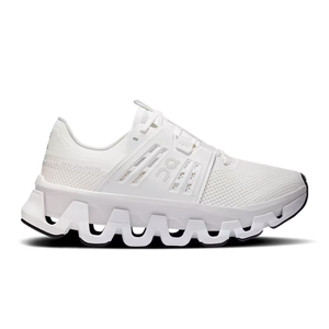 White athletic shoe with a unique sole design on a white background