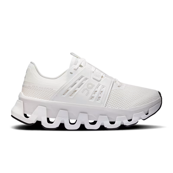 White athletic shoe with a unique sole design on a white background
