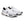A pair of white work out shoes with black accents on a white background.