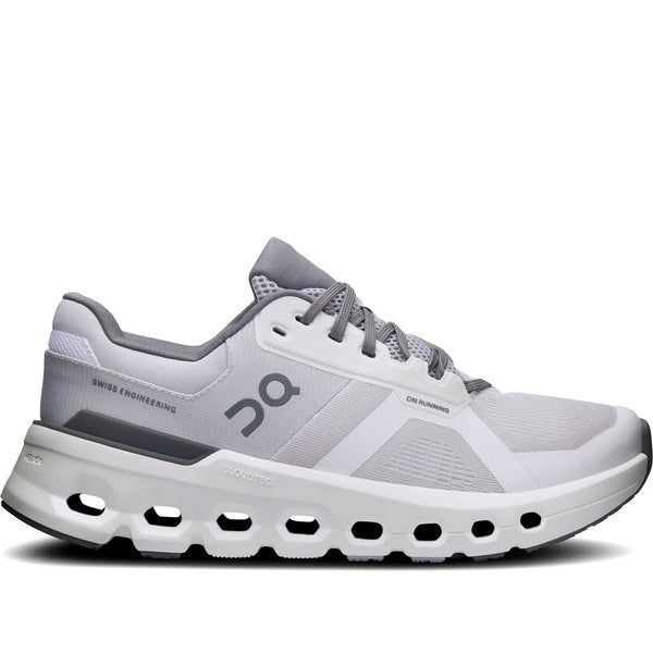The Cloudrunner 2 from On has a great look with a grey shoe lace and off white upper.